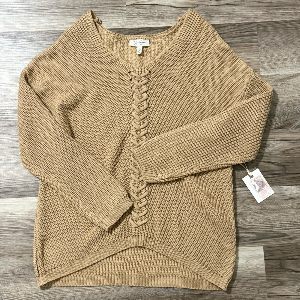 ✨ Jessica Simpson Tan Laced Up Sweater ✨